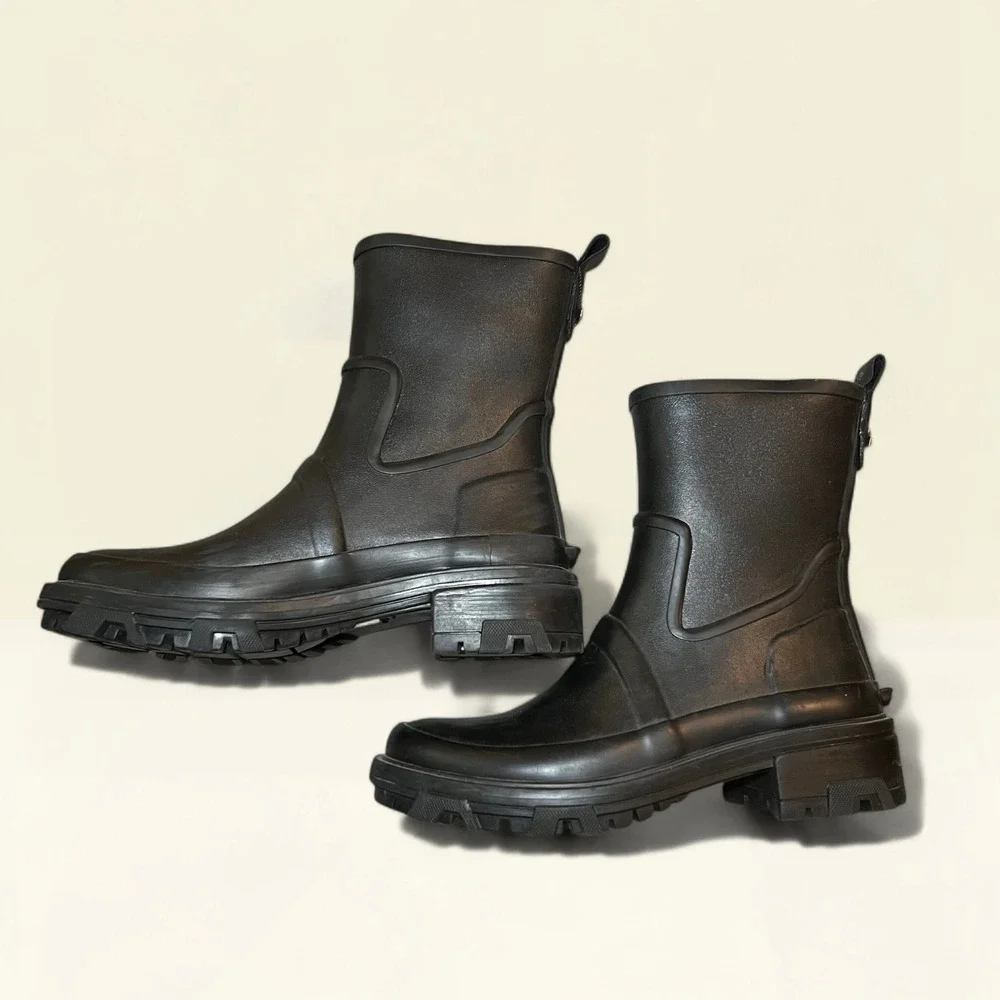 Rag &‎ Bone SHILOH Rain Boots 38 Women's Waterproof Rubber Moto Boots Black Sole